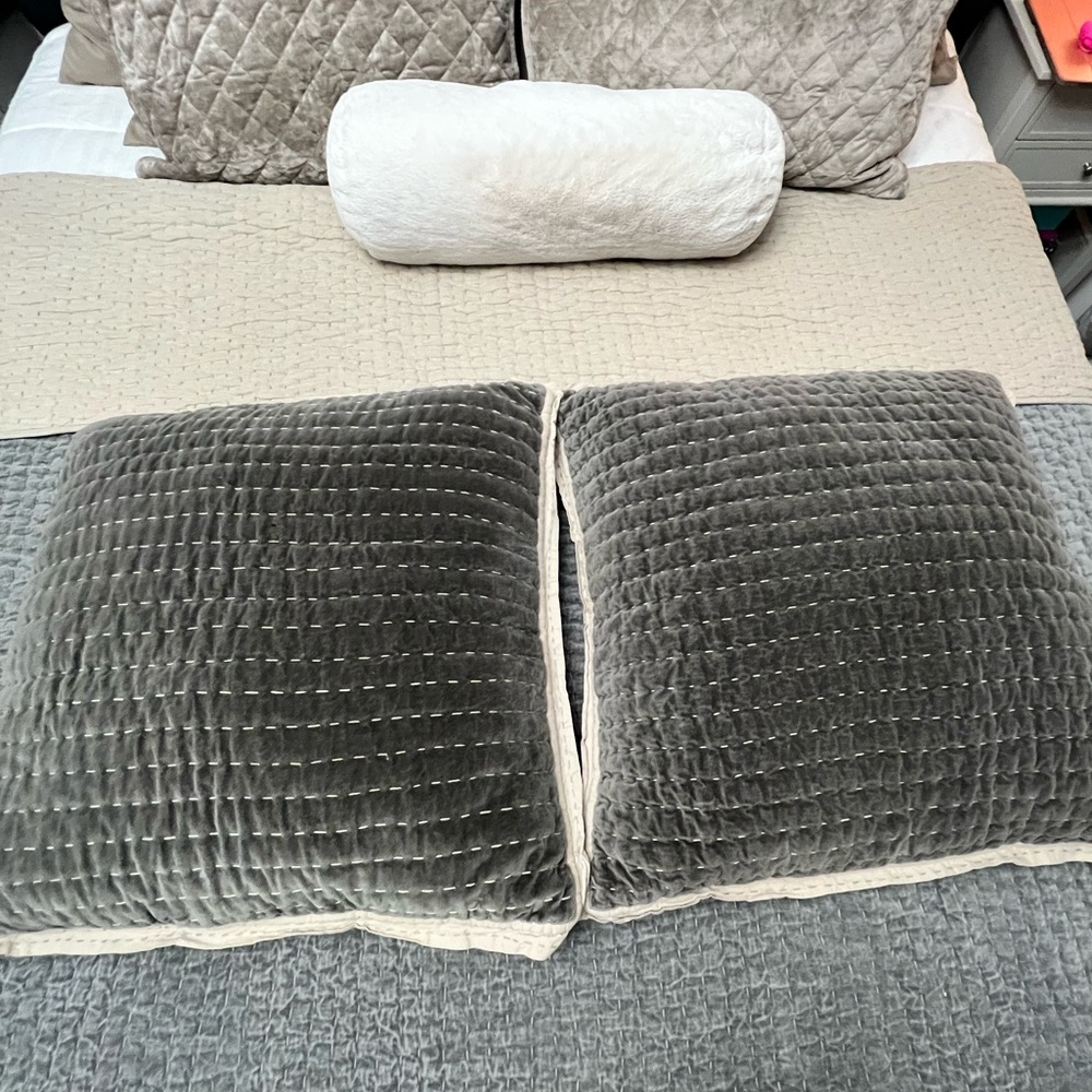 Ballard Designs Lucca velvet stitched euro sham pair grey & linen